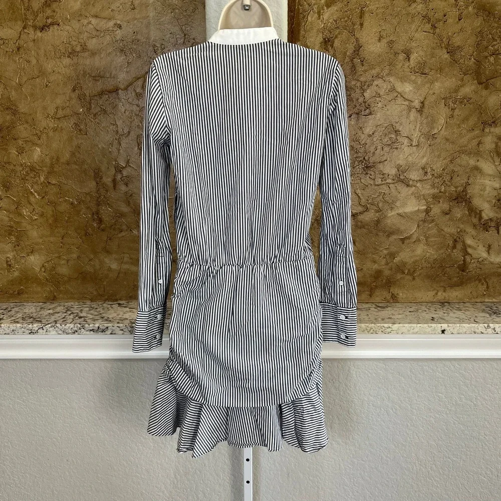 Veronica‎ Beard Jeans XS Blue Striped Everett Dress Ruched Ruffle Mini